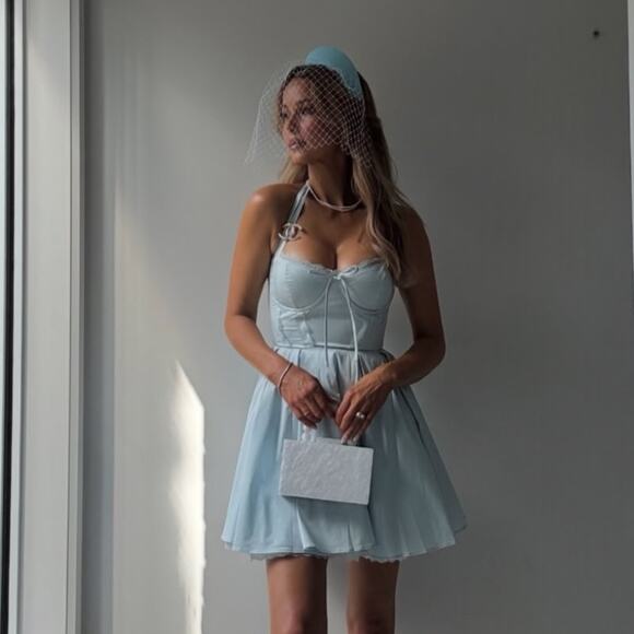 House of CB Harriet Bluebell Cotton Halter Mini Dress S - Picture 2 of 13